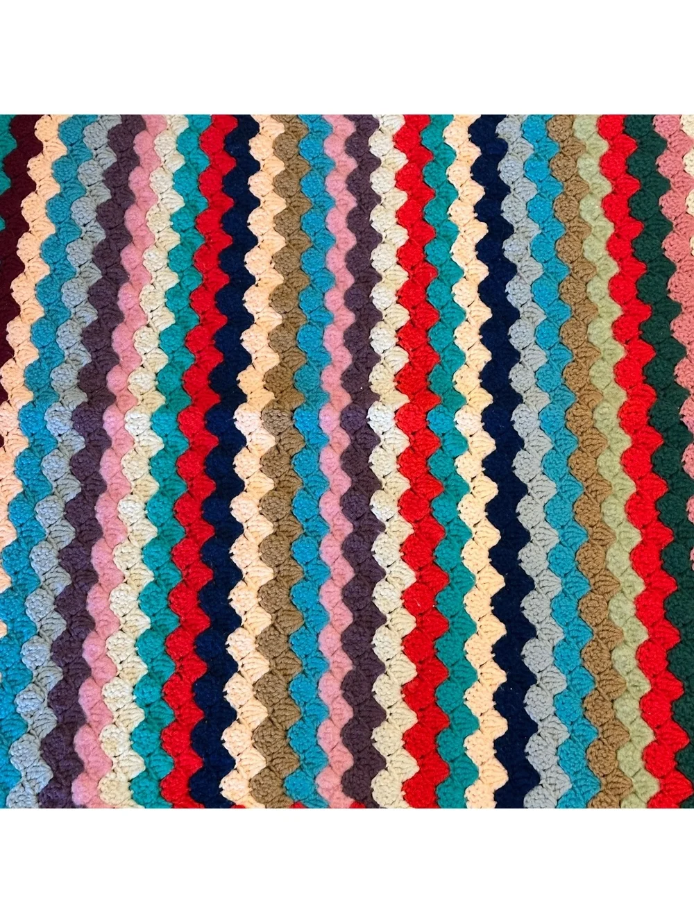 Vintage Hand Crocheted Ripple Afghan Throw Blanket Multicolor Scalloped